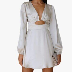 Deep V-Neck Long Sleeve Mini Dress